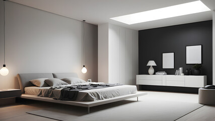 Interior modern bedroom, Minimalism, Generative AI