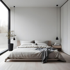 Interior modern bedroom, Minimalism, Generative AI