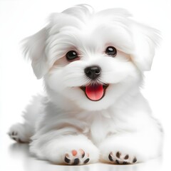 Adorable White Maltese Puppy Sitting Indoors on a Sunny Day