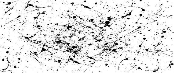 Black and white texture composed of irregular graphic elements. Distressed uneven grunge background. Abstract vector illustration. Overlay for interesting effect. Isolated on white background.