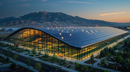 Aerial view of a solar-powered transportation hub