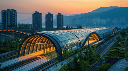 Cutting-edge solar train station in a modern city