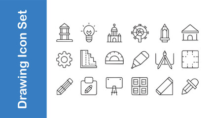 Drawing Icon Set With Editable Outline. 