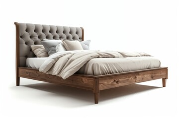 Fototapeta premium Realistic photograph of a complete Bed frames,solid stark white background, focused lighting