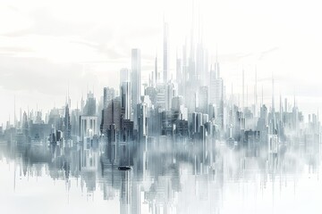 Realistic photograph of a complete Futuristic cities,solid stark white background, focused lighting