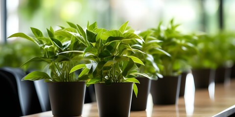 How Green Plants in an Office Space Can Promote Sustainability, Productivity, and Employee Wellbeing in a Corporate Environment. Concept Sustainability, Productivity, Wellbeing, Green Plants