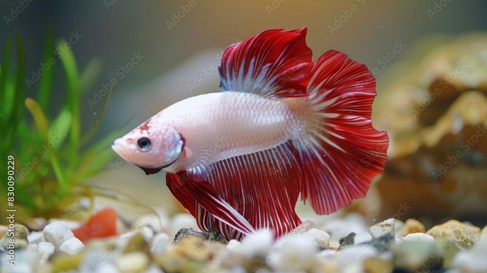 Poster a betta fish flaring its gills and fins in a defensive display, showcasing its territorial behavior 