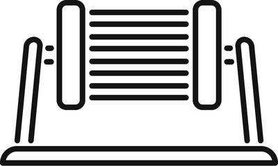 Vector illustration of a treadmill icon in black and white, depicting a minimalistic silhouette of a stationary indoor fitness machine for running and jogging, ideal for gym and workout designs