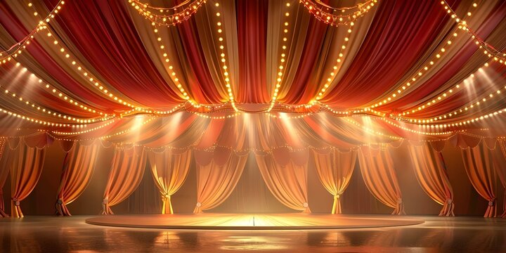 Vibrant circus tent with colorful decorations and lively atmosphere inside. Concept Circus Theme, Colorful Decor, Lively Atmosphere, Vibrant Tent
