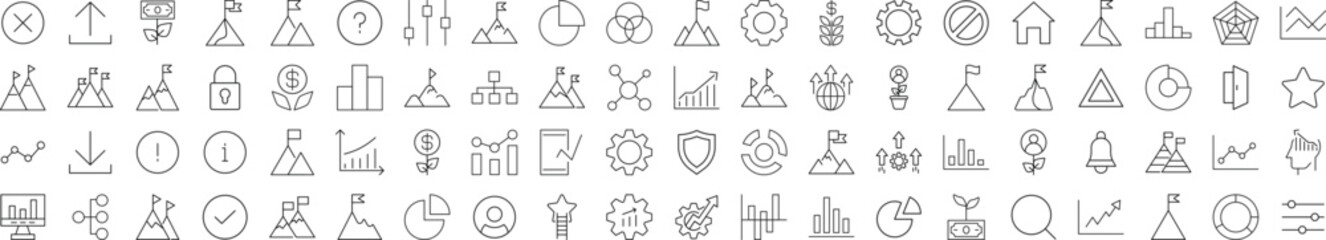 Collection of icons of Banking, Business, Management for Advertisement. Suitable for books, stores, shops. Editable stroke in minimalistic outline style. Symbol for design