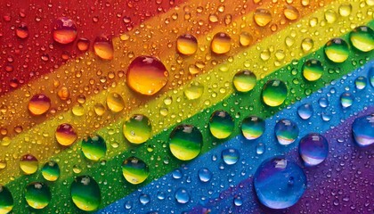 texture of water drops in the colors of the lgbt flag close up