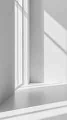 Fototapeta premium Warm Light and Soft Shadows Streaming Through Minimalist Gray Wall Window - Serene Abstract Background for Product Presentation
