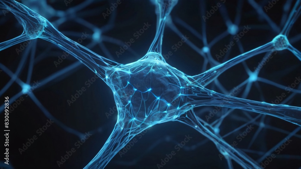 Poster high resolution image of blue neuron in close up view
