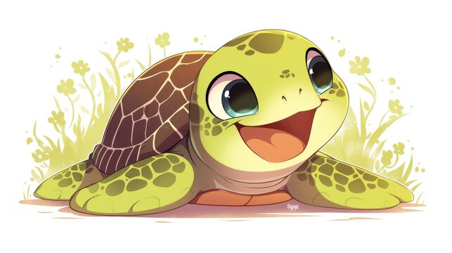 A delightful cartoon of a charming green turtle