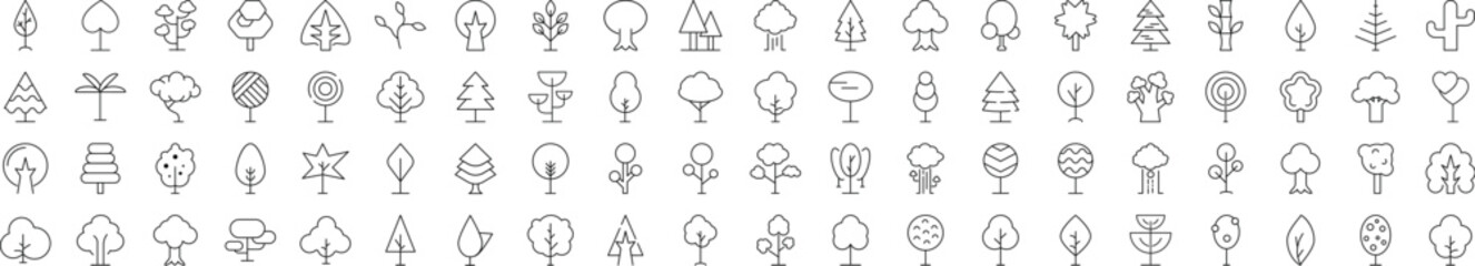 Outline Signs of Forest, Wood, Trees for Adverts. Suitable for books, stores, shops. Editable stroke in minimalistic outline style. Symbol for design