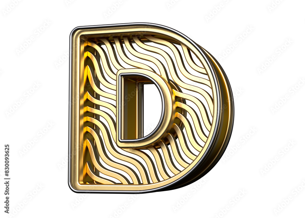 Poster golden typography letter d with wavy line pattern. premium 3d typeface great for headers, posters, a