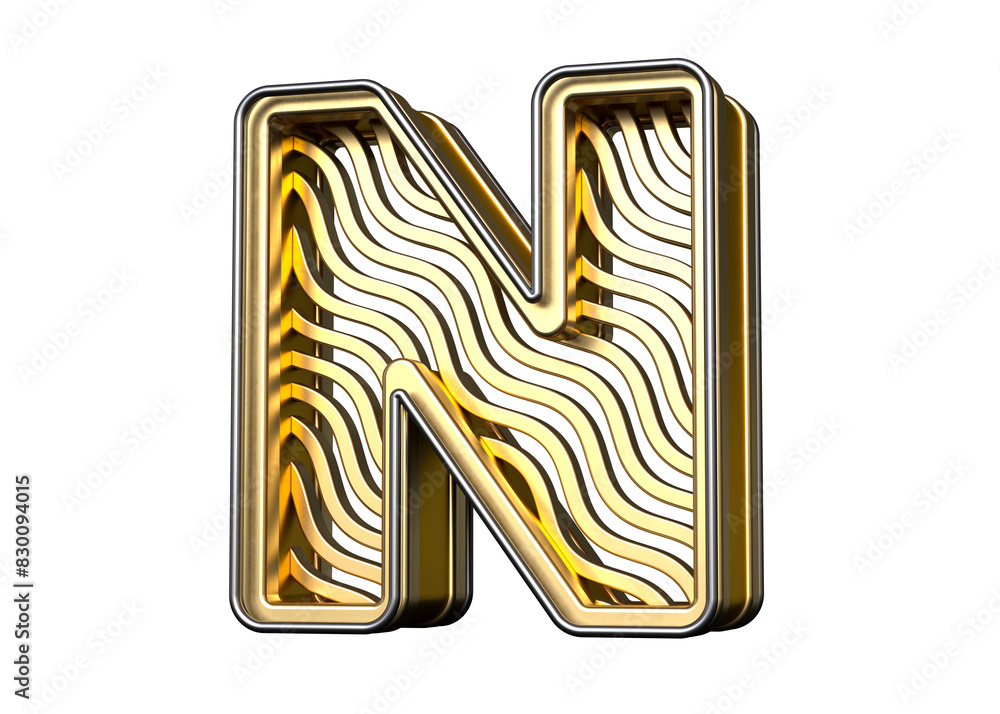 Poster golden typography letter n with wavy line pattern. high-resolution and realistic fonts great for hea