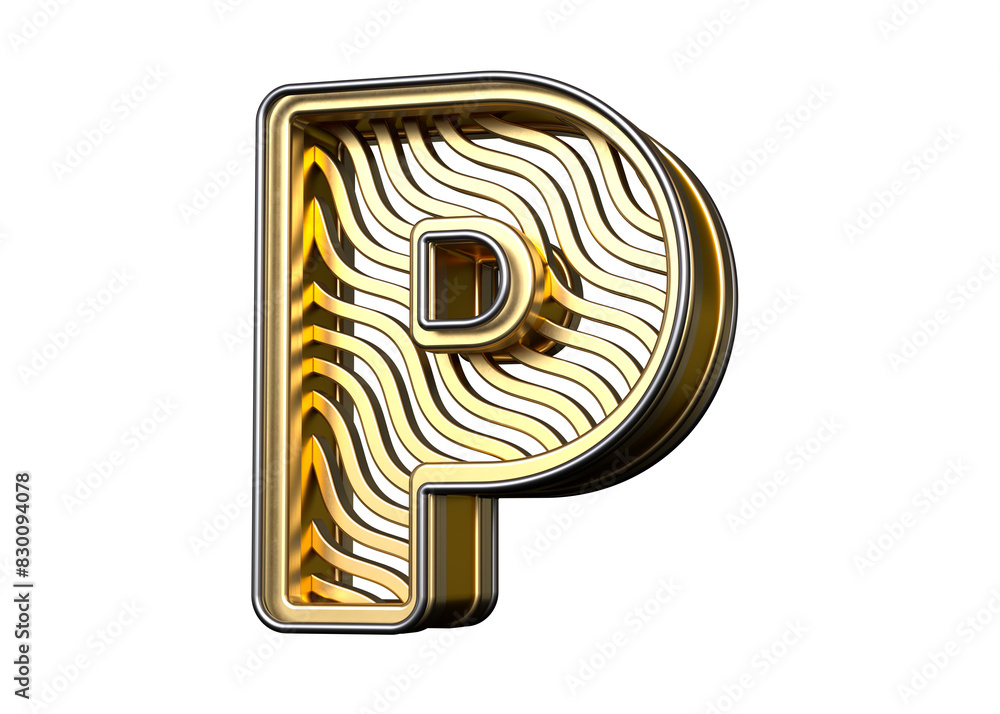 Poster golden font letter p with wavy line pattern. high-resolution and realistic fonts great for headers, 