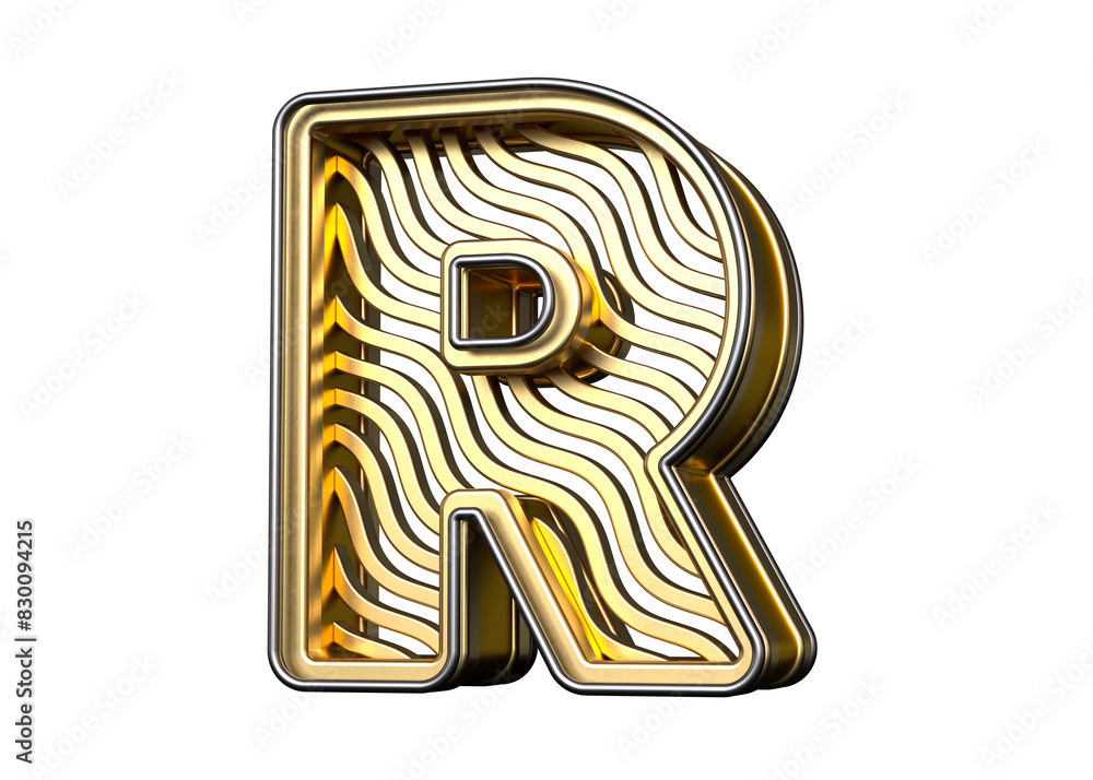 Aufkleber golden alphabet letter r with a wavy line pattern. high-resolution and realistic fonts, great for he