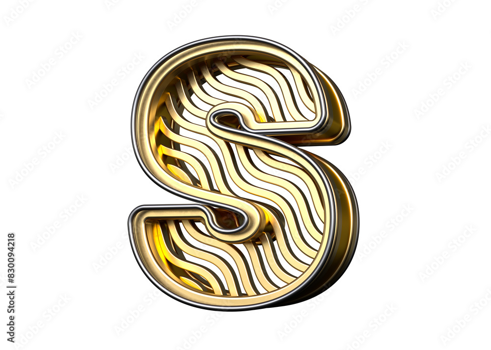 Poster golden letters character s with wavy line pattern. premium 3d typography great for headers, posters,