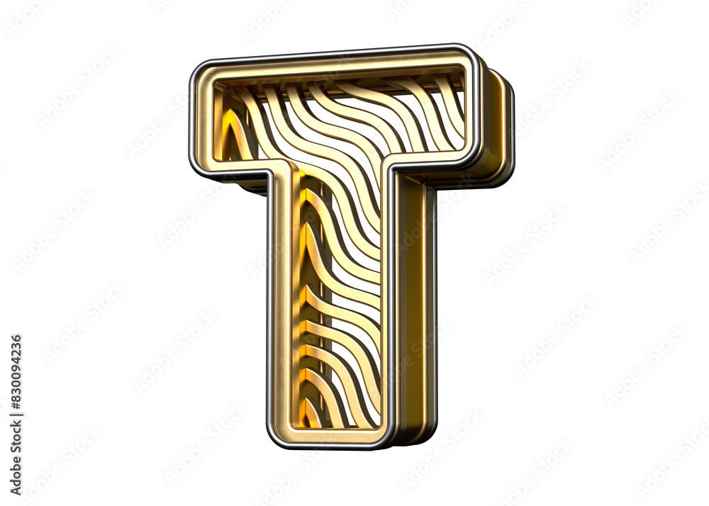 Poster golden typography letter t with wavy line pattern. high-resolution and realistic fonts great for hea