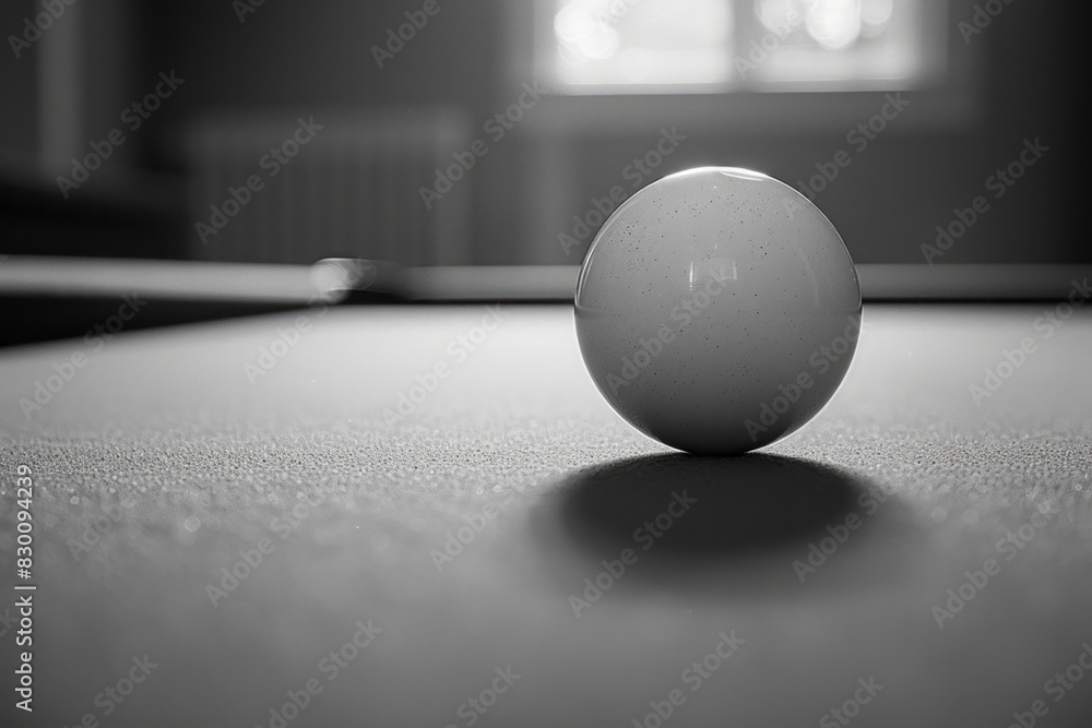 Poster illustration of a minimalist line gently touching the edge of a single billiard ball, emphasizing th