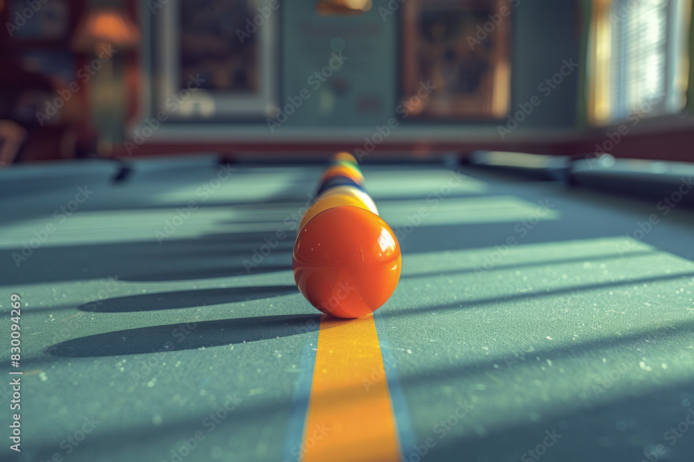Poster Scene showing a diagonal line approaching a cluster of billiard balls, creating a sense of anticipation,