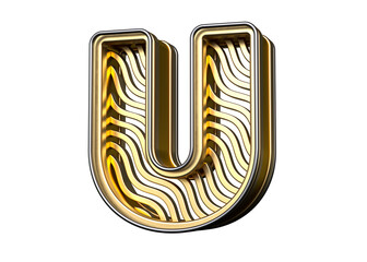 Letter U with wavy gold lines. Premium 3D font great for headlines, posters, advertisements or web projects. Highly detailed 3D rendering. © DDRENDER