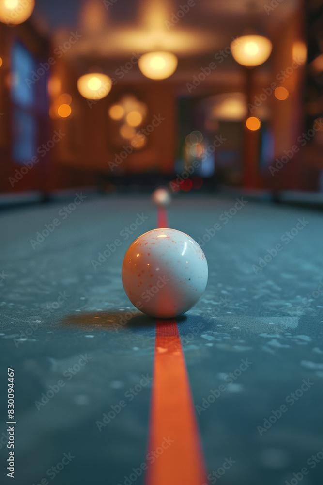 Poster Artistic rendering of a line extending from the edge of the image, barely making contact with a billiard ball, capturing the instant of contact,