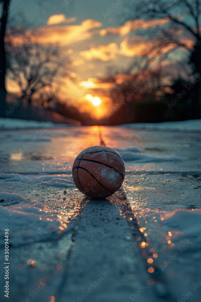 Poster scene featuring a thin line aligned perfectly with the path of a ball, highlighting the trajectory o