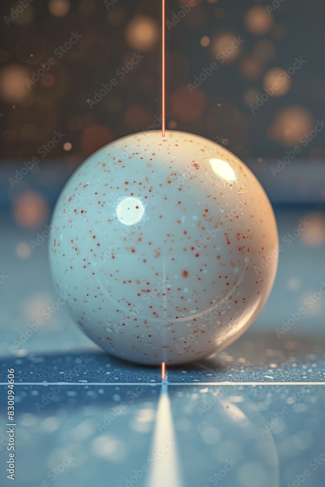 Poster illustration of a minimalist line touching the bottom of a billiard ball, indicating a precise, low 