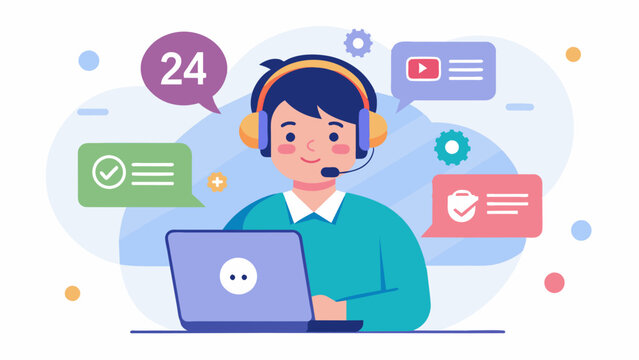 The app also features a 247 customer support service with a chat function and hotline available for any questions or concerns.. Vector illustration