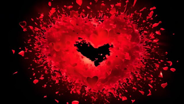 A heart with a broken heart symbol. The heart is red and has been shattered into pieces. Concept of sadness and loss, as the heart is no longer whole