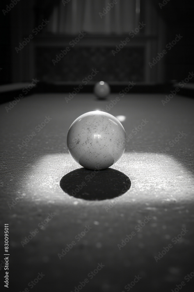 Poster Scene showing a straight line intersecting a billiard ball with a slight shadow, creating depth and dimension,