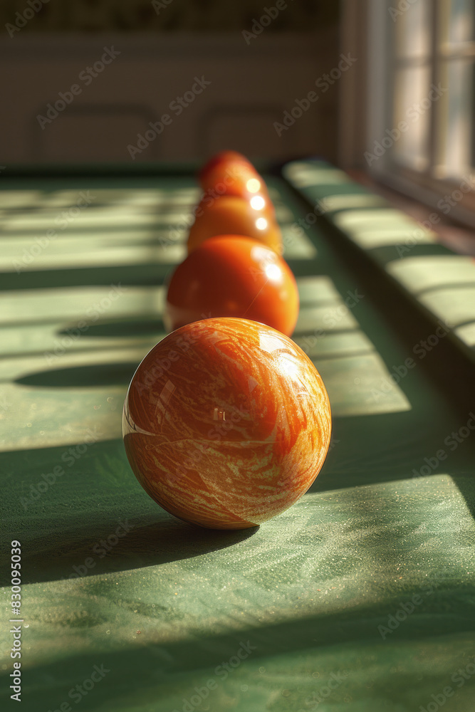 Poster Scene showing a straight line intersecting a billiard ball with a slight shadow, creating depth and dimension,