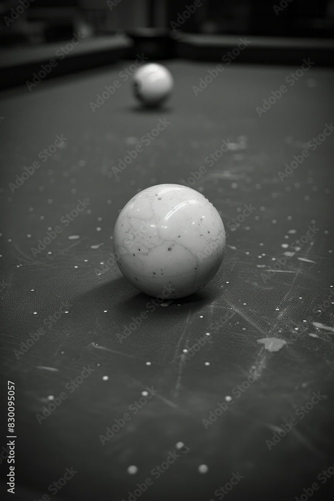 Aufkleber scene showing a straight line intersecting a billiard ball from above, creating a birdâ€™s-eye view 