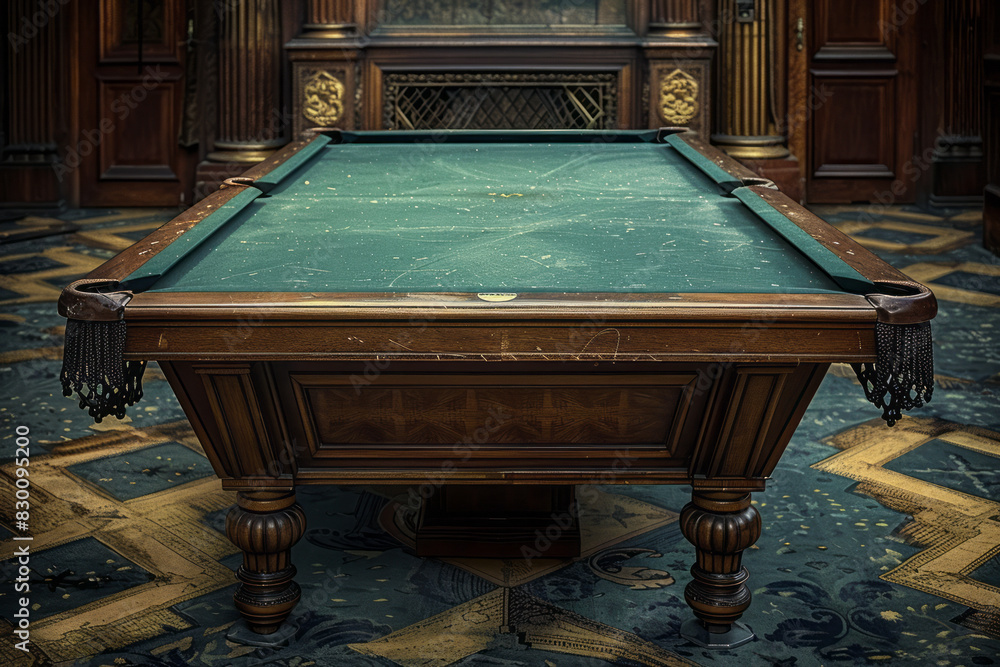 Aufkleber illustration of a billiard table with simple green and brown outlines, featuring triangular pockets 