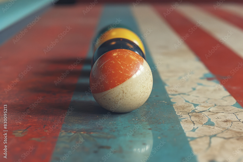 Fototapete artistic rendering of a diagonal line intersecting multiple billiard balls, suggesting a break shot,