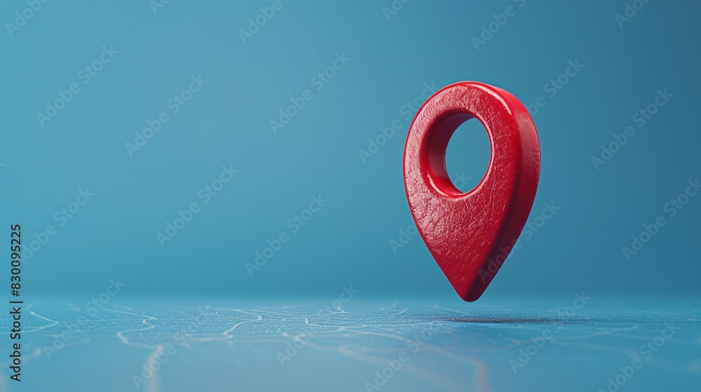 Aufkleber red location pin marker on a blue background symbolizing navigation, gps, and map directions. ideal 