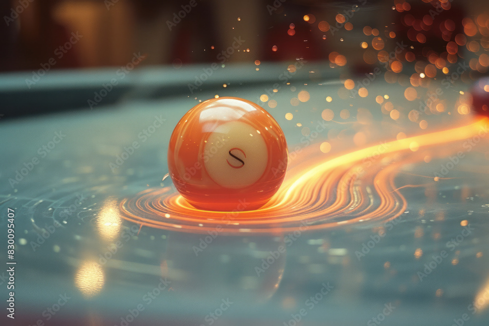 Poster Image of a curved line wrapping around a billiard ball, emphasizing the spin and control of the shot,