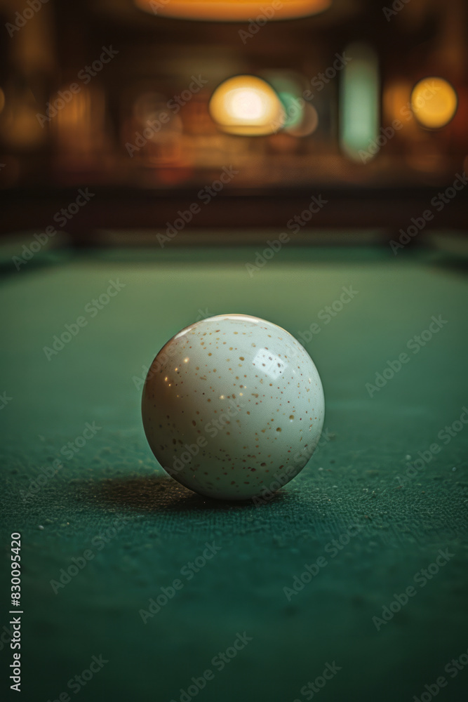 Poster scene featuring a minimalist line making contact with a billiard ball on a smooth, uncluttered table