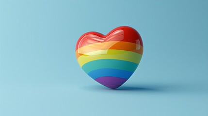 Glossy LGBT Rainbow Heart on Light Blue