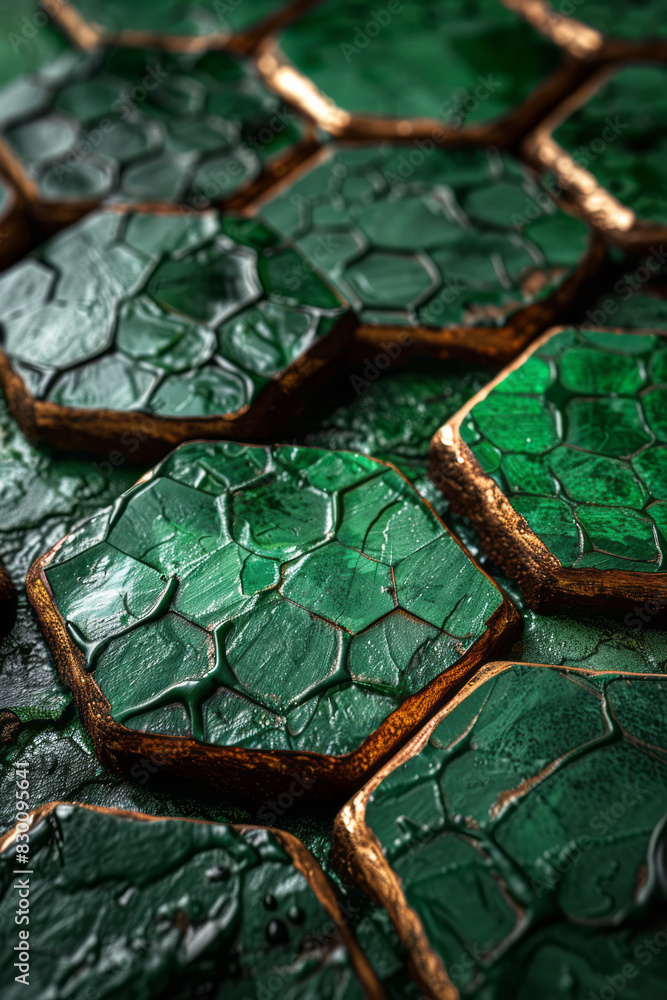 Aufkleber image of a green table with basic brown outlines, featuring hexagonal pockets at strategic points,