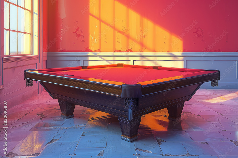 Aufkleber illustration of a simplified billiard table with a red surface, triangular corner pockets, and recta