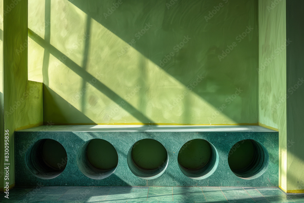 Aufkleber artistic rendering of a green table with blue circular pockets at each corner, emphasizing geometric
