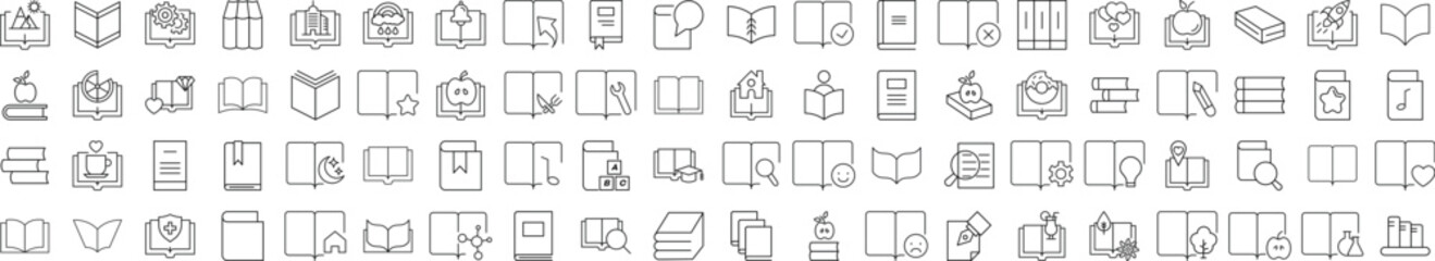 Collection of Line Icons of Book. Suitable for books, stores, shops. Editable stroke in minimalistic outline style. Symbol for design