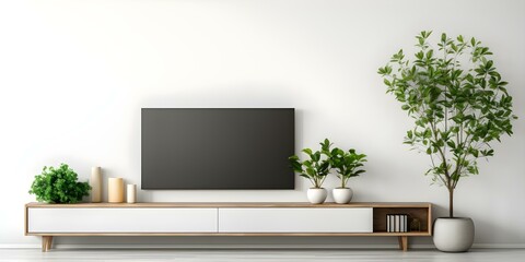 Elegant living room decor with white wall and spacious TV cabinet. Concept Home Decor, Interior Design, Elegant Living Room, White Wall, Spacious TV Cabinet