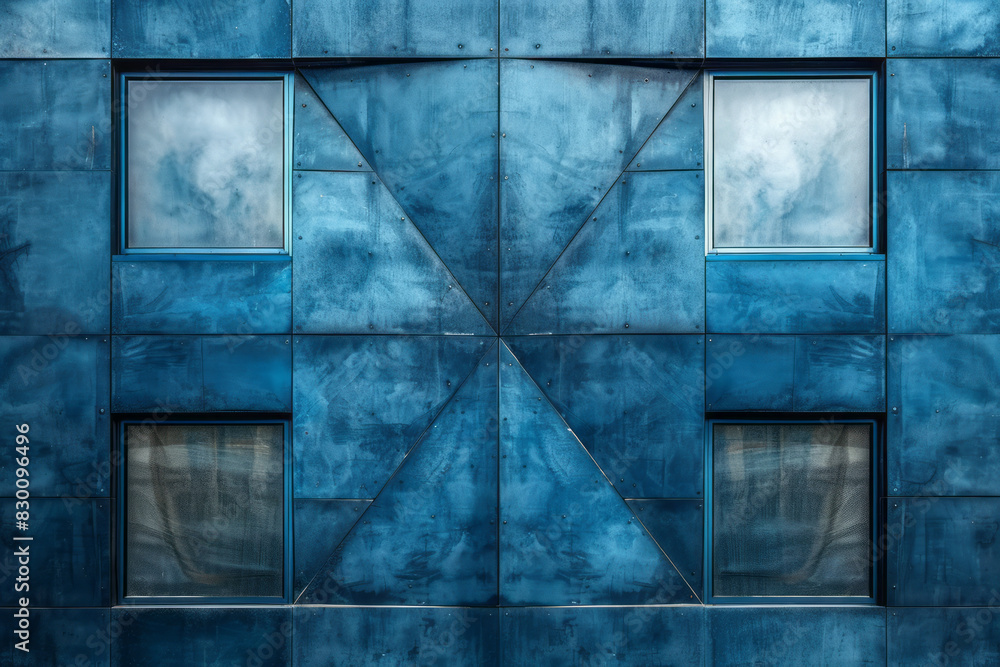 Poster Artistic rendering of a blue rectangle with triangular pockets at the corners and side midpoints, using bold black outlines,