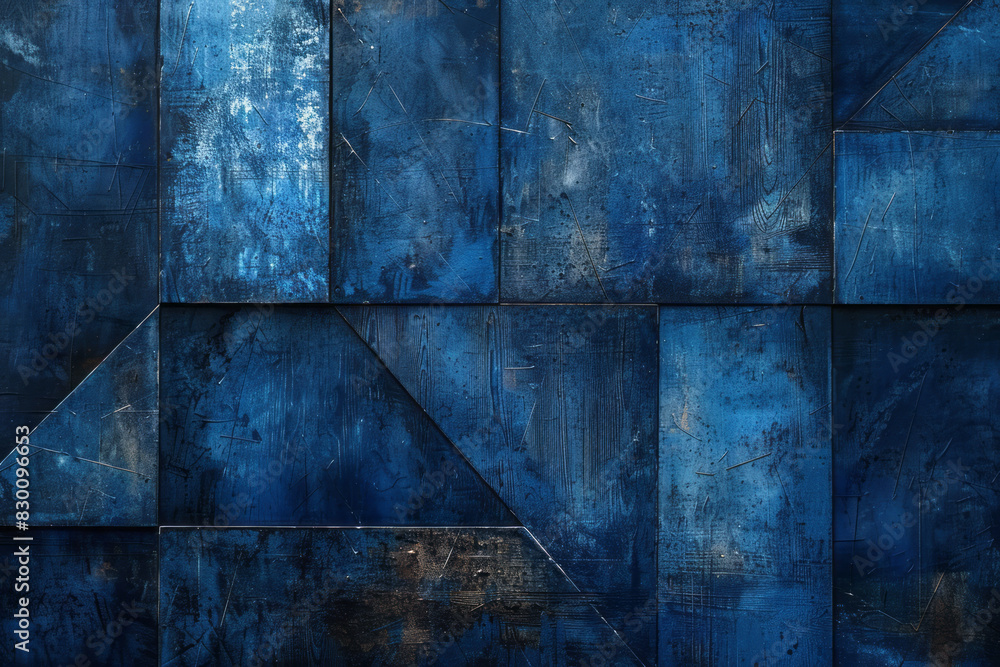Poster Artistic rendering of a blue rectangle with triangular pockets at the corners and side midpoints, using bold black outlines,
