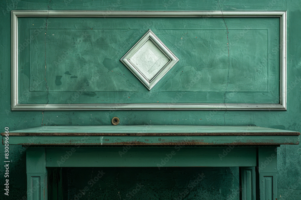 Poster image of a green table with white outlines and diamond-shaped pockets, emphasizing simplicity and ge
